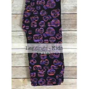 NWT LuLaRoe Tween Leggings Halloween Skulls Black Purple Orange Buttery Soft NEW - Picture 1 of 1