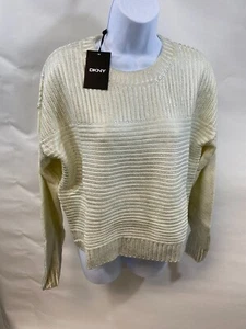 Suéter Dkny Para Mujer Marfil Metálico Manga Larga Joya Cuello Talla M $99 Venta al por menor - Imagen 1 de 18
