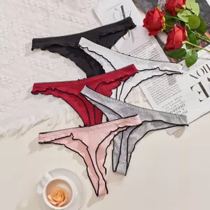 G-string Panties Thongs Underwear Low Waist Solid Color Breathable Cotton Soft % - Picture 1 of 17