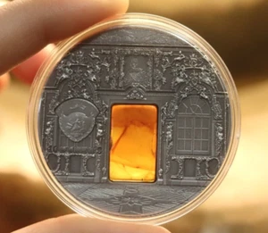 Beautiful 2009 Palau $10 The Amber Chamber 62.2g silver .999 mineral art + COA - Picture 1 of 5