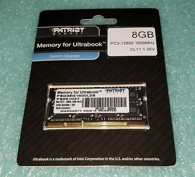 NEW PATRIOT 8GB PC3-12800 DDR3 1600MHZ NON-ECC UNBUFFERED 204 PIN SODIMM  1.35V  - Image 1 of 2