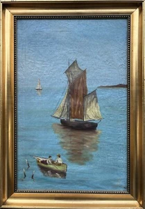 Impressionist Meereslandschaft Segelbooten auf ruhiger See Ölbild 1924 - Bild 1 von 12