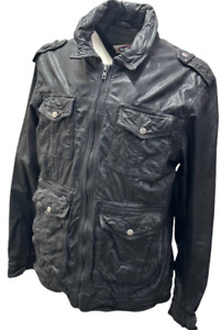 Men's Real Leather Vegetable Wash Safari Three Quarter Jacket-Black