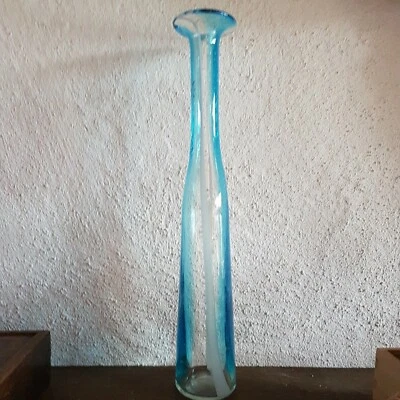 Flaschenvase schlank , blaues Glas  - Bild 1 von 3