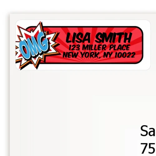超级英雄生日派对个性化退货地址贴纸 - 27 个标签 — 第 1/1 张图片