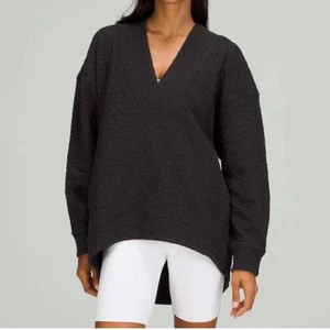 Lululemon Oversized Cotton Rippled V-Neck Pullover Tunic Black Size 6 Pockets - Picture 1 of 13