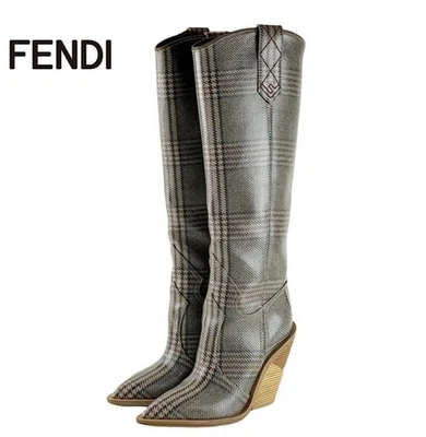 Botas largas FENDI Check 37 grises auténticas para mujer Foto 1 de 4