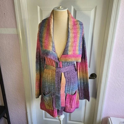 Modcloth Rainbow Ombre Long Cardigan Sweater Size XS Pockets Button Front New - Image 1 of 4