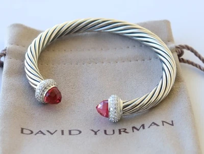 Brazalete David Yurman de plata de ley de 7 mm con cable de caramelo de turmalina y diamantes Foto 1 de 4