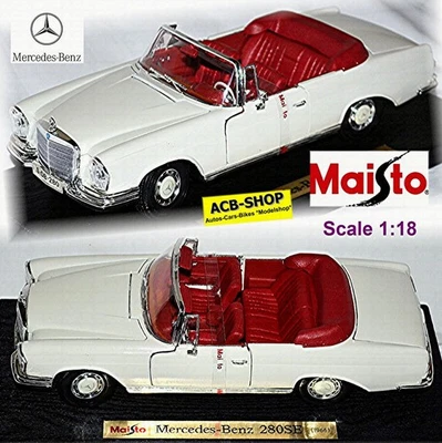 Mercedes Benz 280Se W108 Cabriolet 1967-71 Blanco 1:18 Maisto 50223 - Imagen 1 de 4