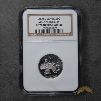 2000-S Proof Silver Massachusetts State Quarter 25C - NGC PF70 UCAM - San Fran - Image 1 of 2