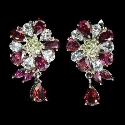 Pendientes de plata de ley 925 pera rodolita aguamarina peridoto piedras preciosas joyería Foto 1 de 4