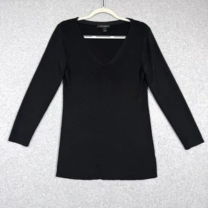 St John Top Womens Medium Santana Knit Tunic Sweater V Neck Black Minimalist - Picture 1 of 13
