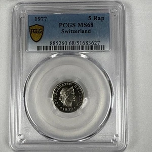 1977 Switzerland 5 Rappen Coin - PCGS MS68 - Picture 1 of 4