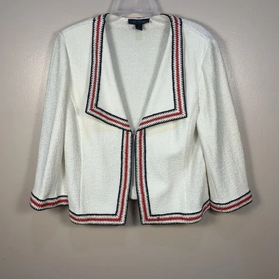 St John Collection Claire Rever Collar Red Stripe Trim 3/4 Sleeve Jacket Sz 14 - Image 1 of 4