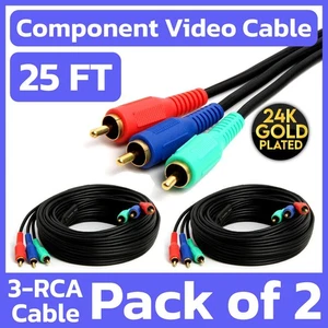 Paquete de 2 3 cables componentes RCA 25 pies RGB coaxial RCA cable de video YPbPr TV VCR DVD - Imagen 1 de 6