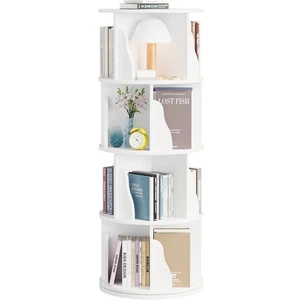 HS-Rotating Bookcase,4 Tier Round Bookshelf Tower, 360 Spinning Book Shelf Stora - Picture 1 of 12
