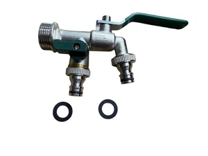 Doppel Auslaufhahn Doppelwasserhahn aus Messing mit 2x 1 Zoll Ausgang - Bild 1 von 2