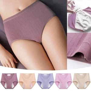 Womens High Waisted Period Underwear Menstrual Leakproof Cotton Panties 3 Pack - Picture 1 of 27