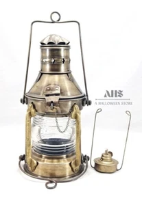 Antique Finish Anchor Oil Lantern Nautical 10" Ship Boat Lamp Halloween Décor - Picture 1 of 9