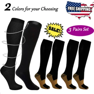 Compression Socks 3 Pairs Leg Support Stockings Pain Relief Fr Men Women S-XXL - Picture 1 of 15