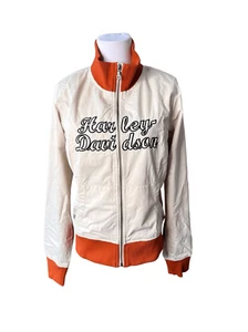 Harley Davidson Motorrad creme bestickt Grafik Bomberjacke Mantel MEDIUM - Bild 1 von 12