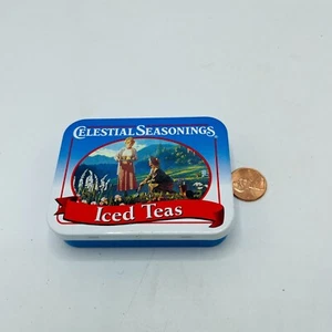 Vintage Celestial Seasonings Iced Teas Tin 3 x 2" Portrait Mountains Blue - Picture 1 of 5