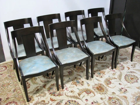 Beautifully Restored Set of 8 1950's Solid Cherry Streamlined Empire Side Chairs Cover