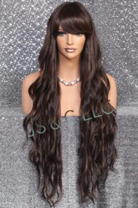 40" Human hair Blend Full Wig Wavy Center Dot part Long Heat OK Brown Mixed RMSP - Picture 1 of 5