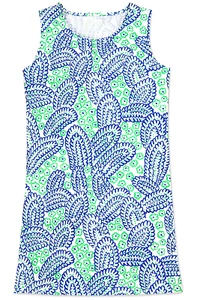 Women's Dress - Blue Green Printed Dress - Cotton - Mini Dress - Large - Picture 1 of 3