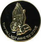Praying Hands Thy Will Not Mine Be Done Black Gold Plated Medallion Chip Recover