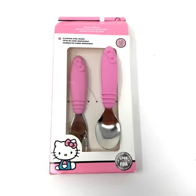 Juego de cuchara y tenedor Bumkins rosa Hello Kitty para niños pequeños Foto 1 de 3