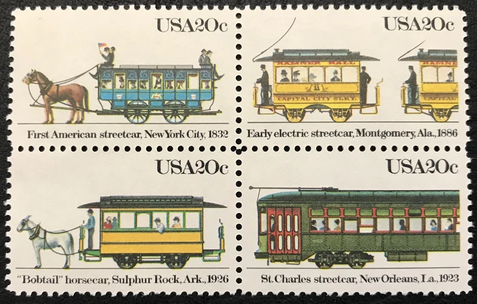 1983 Scott #2059-2062 - 20¢ - STREETCARS - Block of Four - Mint NH - Image 1 of 1