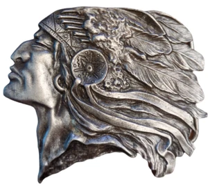 Bergamot Brass Works Native American Indian Chief Head Belt Buckle Pewter USA - Picture 1 of 4