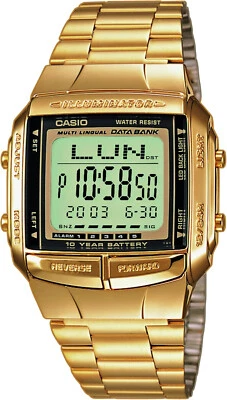 Unisex Uhr CASIO DATA BANK DB-360GN-9A Stahl Gold Golden Chrono Memo - Bild 1 von 3