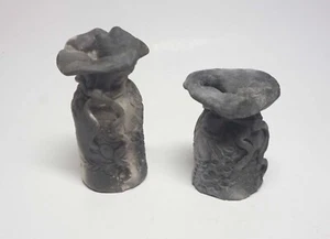 2 Raku? Clay? Unglazed Artisan "Bag Pouch" Vases- Impressed Flower, Leaf Design - Picture 1 of 9