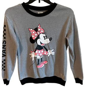 Disney Vans Spellout Minnie Womens Long Sleeve Sweatshirt SZ XS Gray Black Pink - Picture 1 of 10