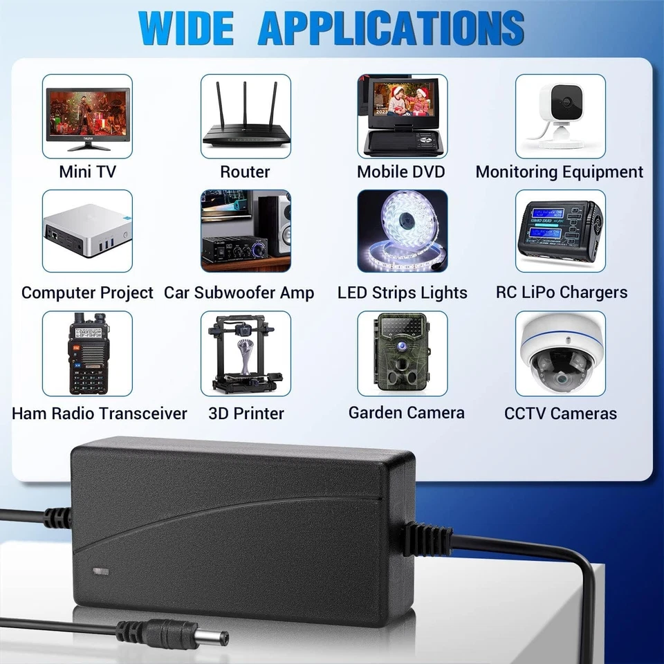 12V 5A Power Adapter AC 100-220V to DC 60W Power Supply US Plug w free Dimmer  - Image 1 of 1