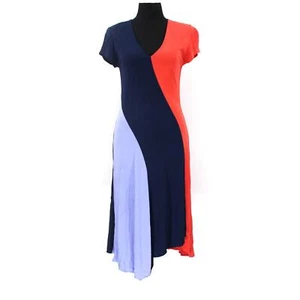 Tory Burch Red Navy Purple Color Block Asymmetric Walden Dress Small Knee Length - Picture 1 of 8