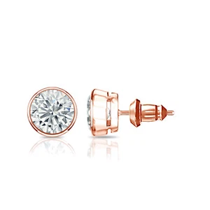 14k Rose Gold Round Diamond Simulant Stud Earrings Bezel(1/4-2ct,AAA Quality) - Picture 1 of 4