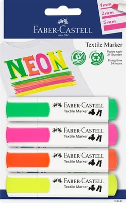 Faber-Castell 159591 Textile Marker in Neon Colours for Light Fabrics, Pack of 4 - Image 1 of 4