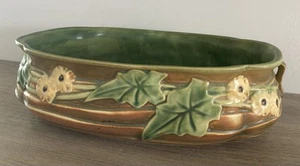 Gorgeous 1930s Roseville Luffa Jardiniere Green Double Handled Center Bowl - Picture 1 of 13