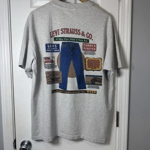 Vintage Levi Strauss & Co. 2-sided XL T-Shirt Jeans Denim Cowboy Rodeo Overalls - Picture 1 of 7