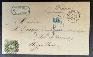 Spain, 1864, Scott #63 on Cover/ Folded Letter, Barcelona to Aiguillon, France - Picture 1 of 5