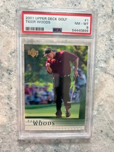 Tarjeta de novato Tiger Woods 2001 cubierta superior #1 RC Goat clasificación PSA casi como nueva "8" - Imagen 1 de 2