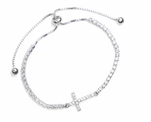 sterling silver and cz stone cross adjustable bolo bracelet - Picture 1 of 1