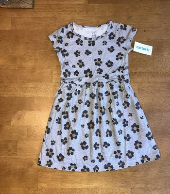 NWT Carter's toddler/kid girls Floral Leopard Print Jersey Dress ~ Size 4T/4 - Image 1 of 3