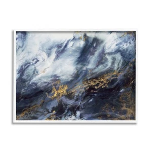 Busy Blue Ocean Water Abstraction Chaotic Wave White Framed Wall Art, 20 x 16 - Picture 1 of 6
