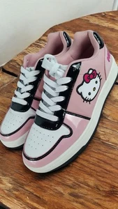 Hello Kitty Sanrio Tennis Shoes Size 6 Women Casual White Pink Black Embroidered - Picture 1 of 15