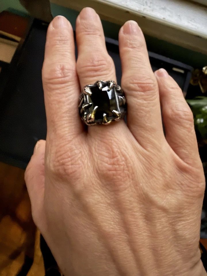 Anillo Gótico Garra de Dragón Obsidiana Talla 7 Acero Inoxidable Grueso Foto 1 de 4